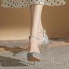 Fashion French New Pointy Shallow Mouth Temperament Elegant Sequin Bow High Heels Women's Fine Heel Pearl Line with A Single Shoe