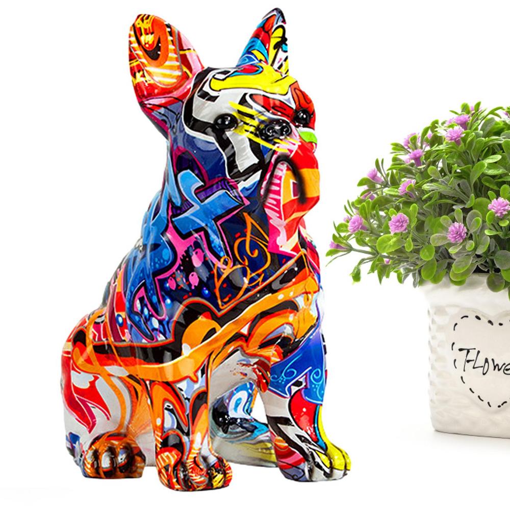 Colorful Dog Statue French Bulldog Home Decorations The Nordical Graffiti Animal Statue Decorative Figurines Gift For Dog Lovers