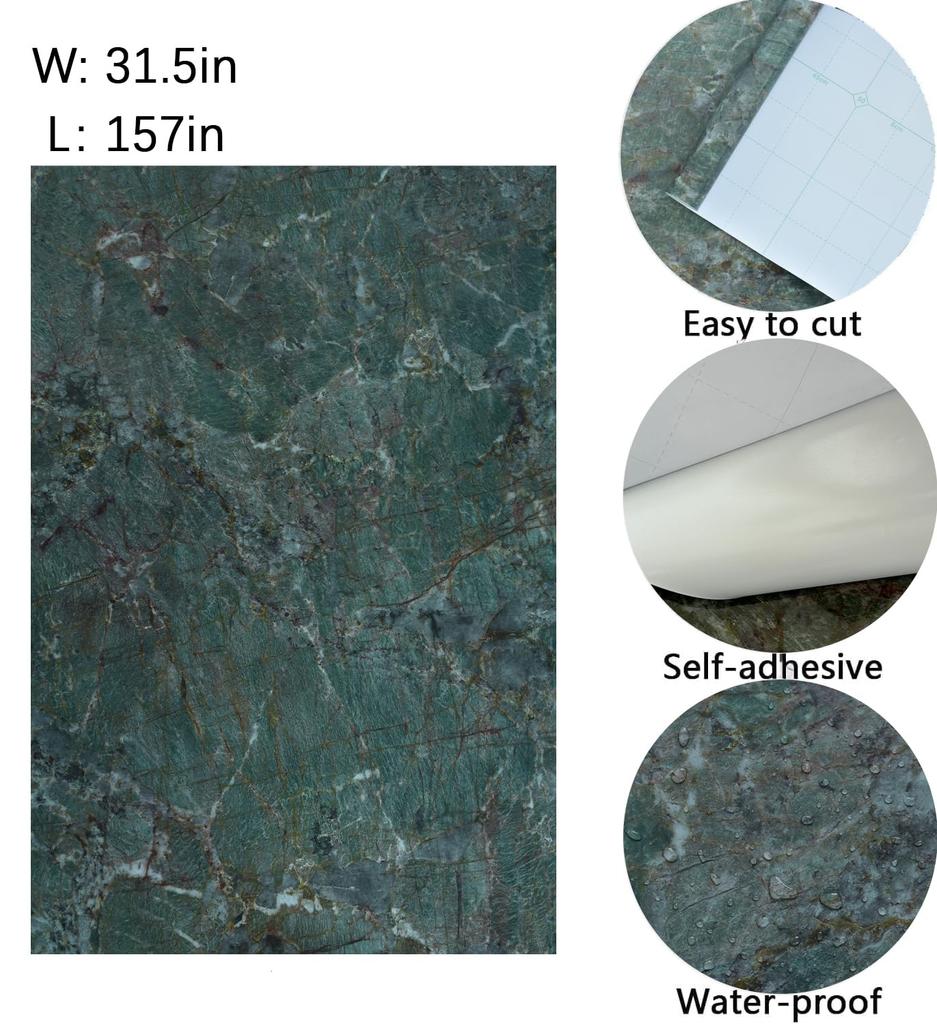 Boobest Width 80cm X Length 4m Table Remake Sheet Marble Sheet Dark Green Sink Sheet Marble Wallpaper Waterproof Thick Stain Resistant Oil Proof Heat