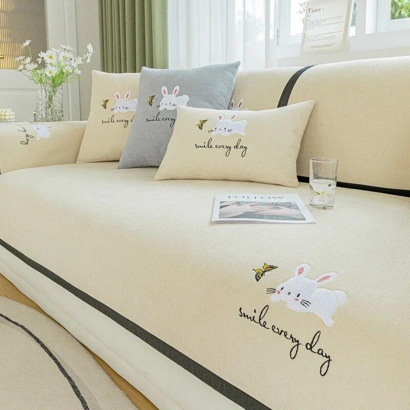 

Чехол для дивана с мультяшной вышивкой, чехлы для полотенец и диванов для гостиной, 1/2/3/4-местный чехол для дивана, универсальная подушка для всех сезонов 70x70cm 1pcs