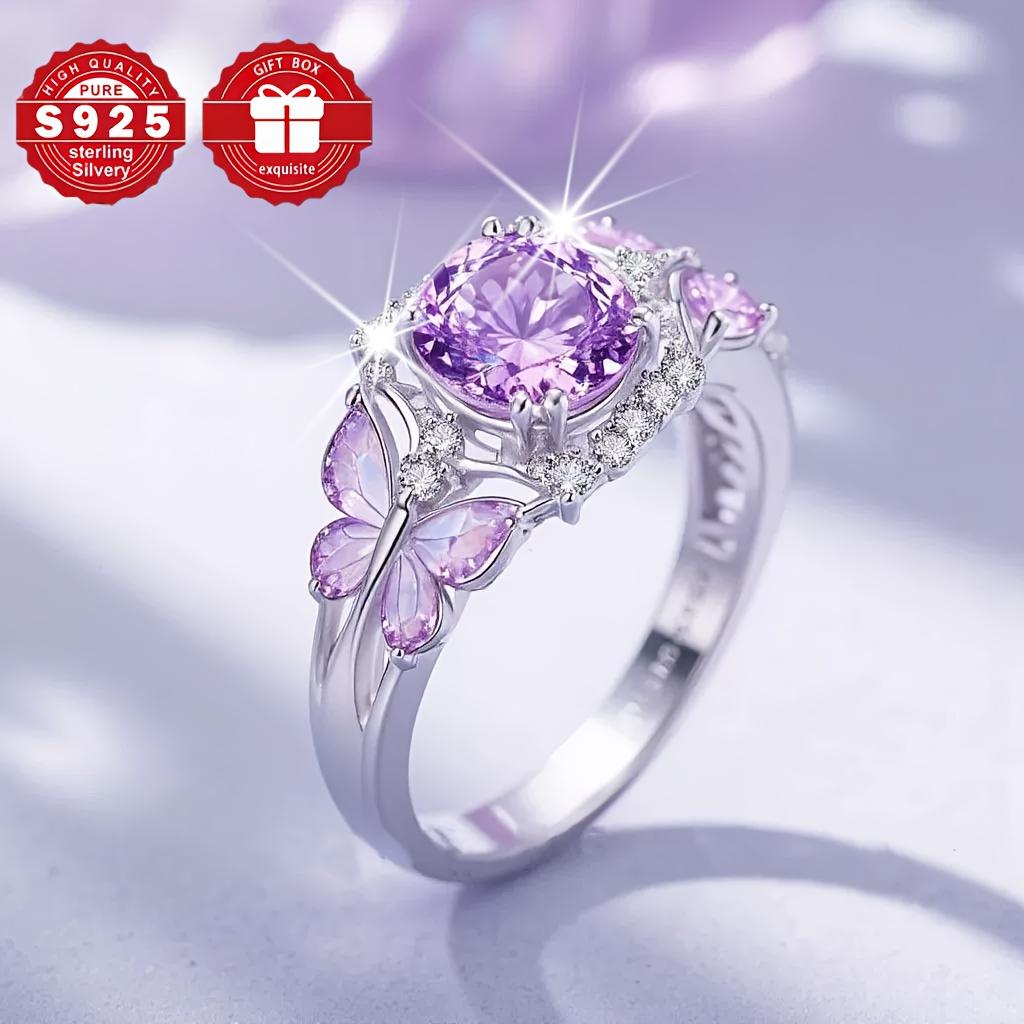 Fashionable 925 Sterling Silver Women s Moissanite Ring with Butterfly Design and Natural Stone Inlay Opened