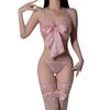 Women Sexy Bra Thong Leg Ring Set Porn Deep V Three-point Underwear Set Erotic Lingerie Sex Costumes (Excluding Stockings)