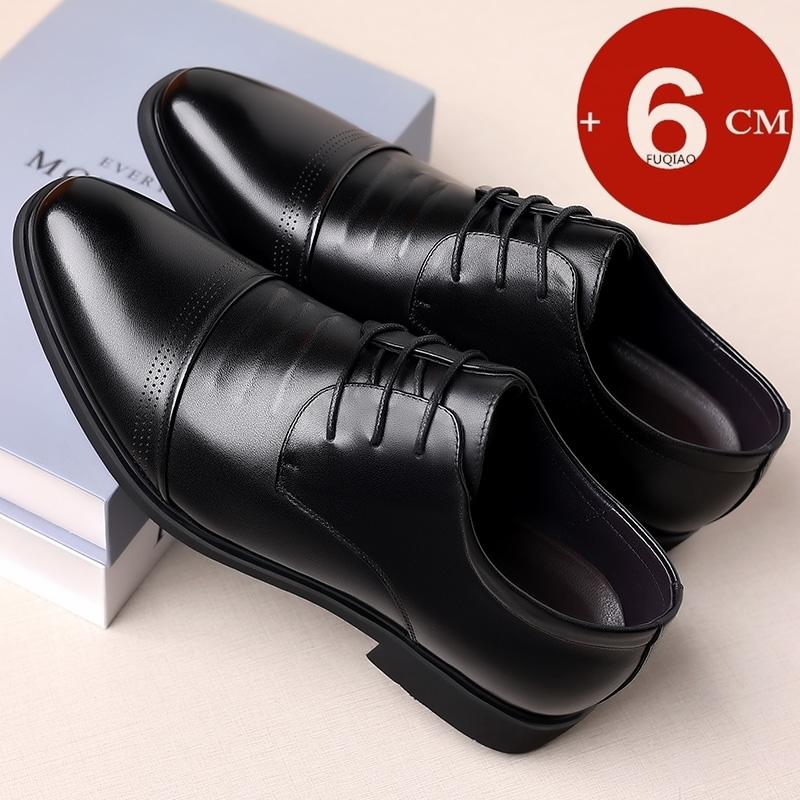 Fashion Cow Leather Flat / 6CM Men Formal Elevator Shoes Wedding Business Height Increase Lift Shoes Invisible Heel Fashion Casual