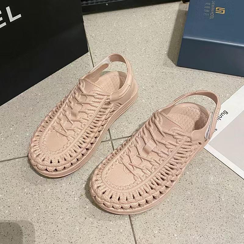 

Летние новые сандалии женские с закрытым носком на шнуровке полые уличные пляжные туфли повседневные нескользящие универсальные простые речные 40-41 хаки