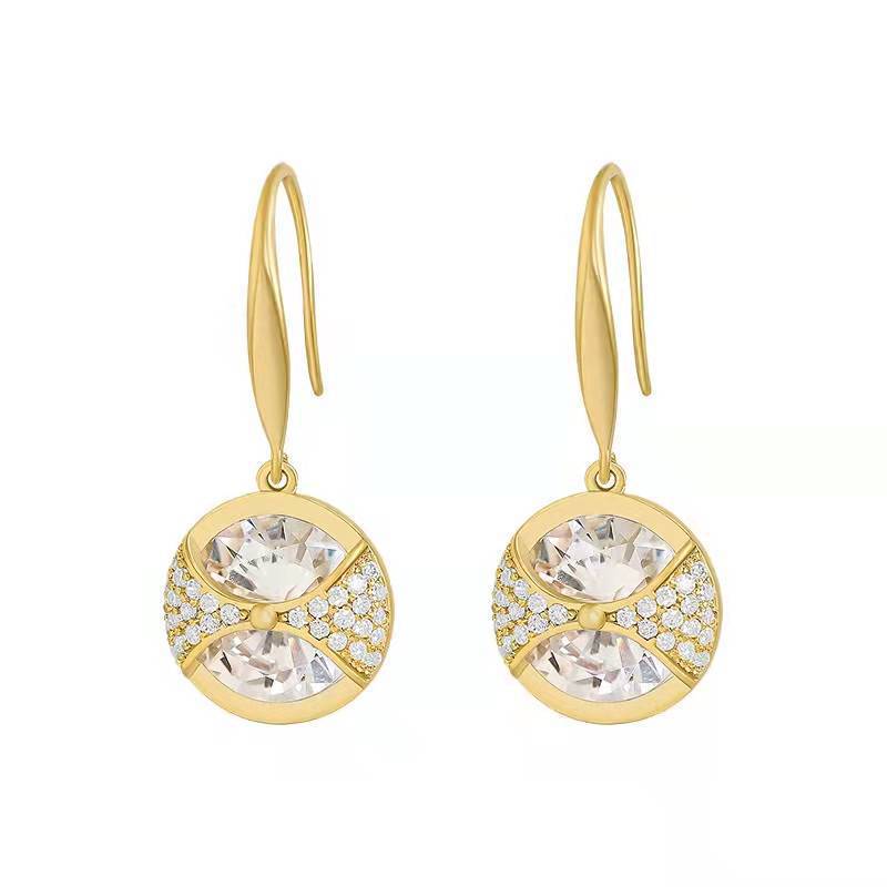 Trendy Round Simple Crystal Dangle Earrings For Women Fashion Sweet Water Drop Pendant Earring Girl Party Birthday Jewelry Gift