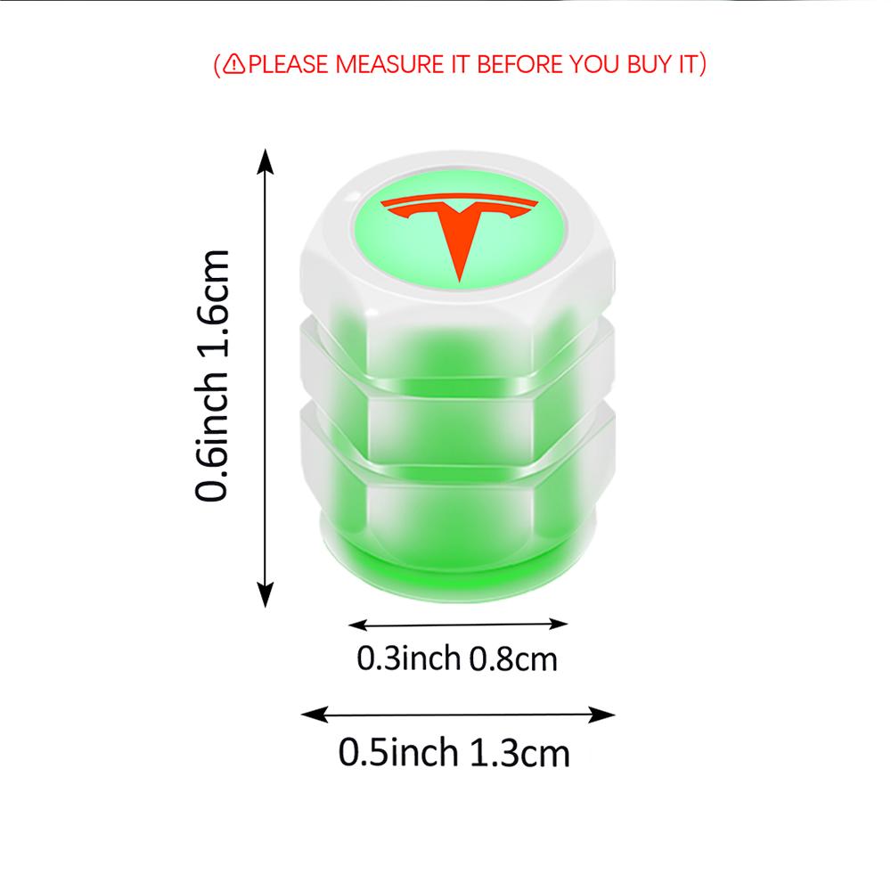 CSION1 4Pcs Luminous Valve Caps Fluorescent Green Night Glowing Tire Decoration For Tesla Model 3 Model S X Y Roadster SpaceX Mod WYE