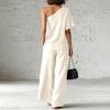 Damen 2-teiliges Outfit, einärmeliges Oberteil mit kurzer Ärmellänge und hochtaillierte Hose mit weitem Bein, lässiges Boho-Leinenmischgewebe, Sommer-Loungewear