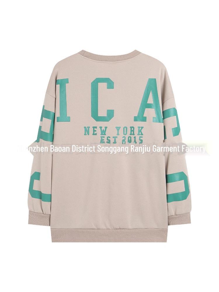 2023 Women's Loose Round Neck Casual Sweatshirt Thick Versatile Letter Print