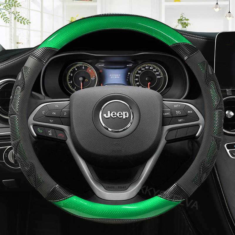 Leather Carbon Fiber Steering Wheel Covers for Jeep Commander PATRIOT COMPASS RENEGADE Grand Cherokee Wrangler