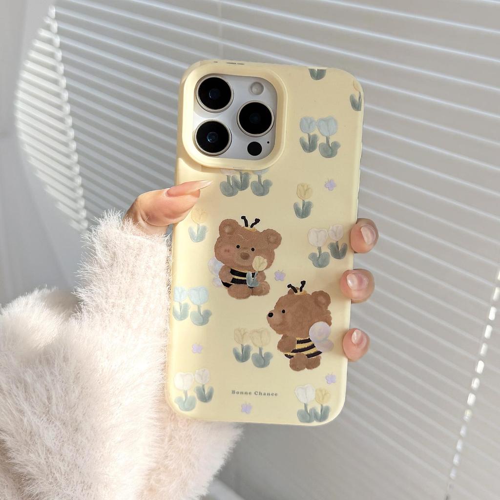 MVUCA Cartoon Bee Protective Case with Lanyard for iPhone 16 and iPhone 16 Pro Max