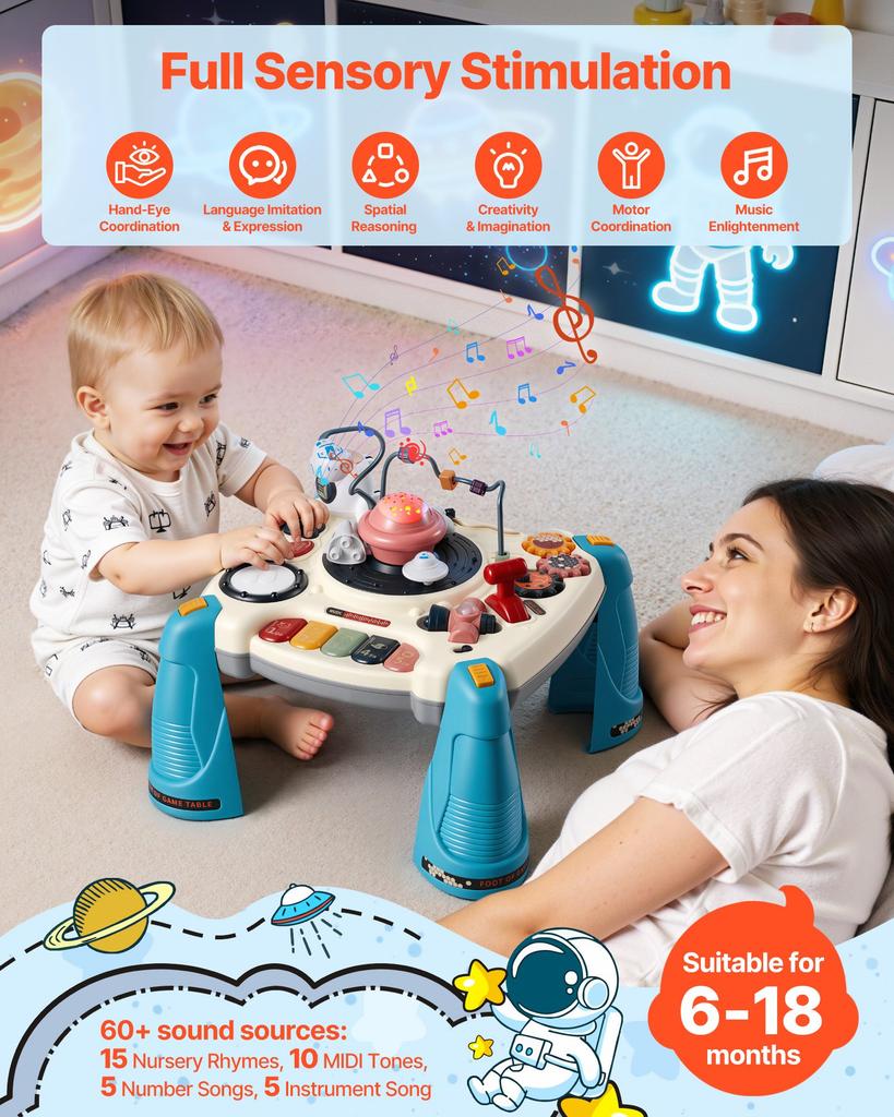 VEVOR Baby Spacecraft Musical Table Toys for 1-3 Years Old