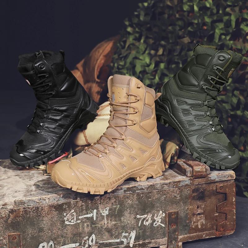 Men's High-top Boots Lace Up Desert Ankle Boot Tactical Combat Boots Outdoor Non Slip Hiking Boots Wear-resistant Training Botas
