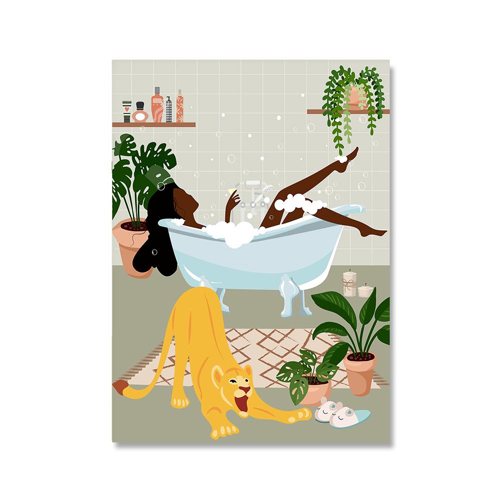 

Афро-американский женский принт в стиле бохо, черная девушка, постер, джунгли, леди, холст, картина, растение, Animail, настенная художественная картина, декор для гостиной 21*30cm