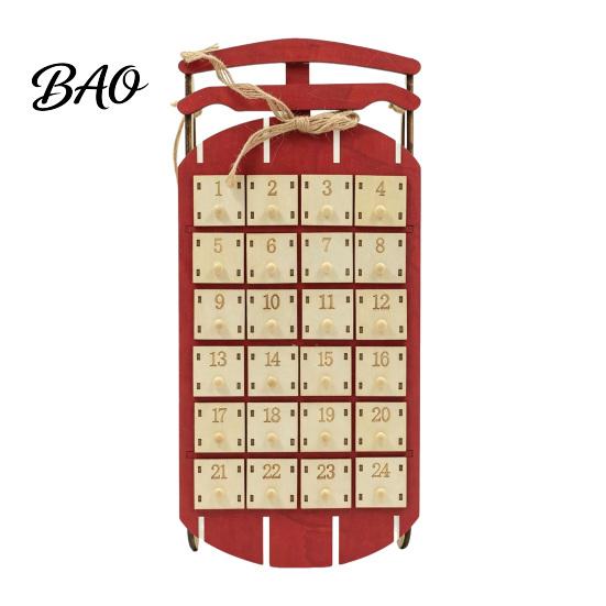 Christmas Decoration for Home Wooden Sleigh Advent Calendar, 24-Day Countdown Box with Drawers, Tabletop Display Tree Hanging Decor, Holiday Surprise