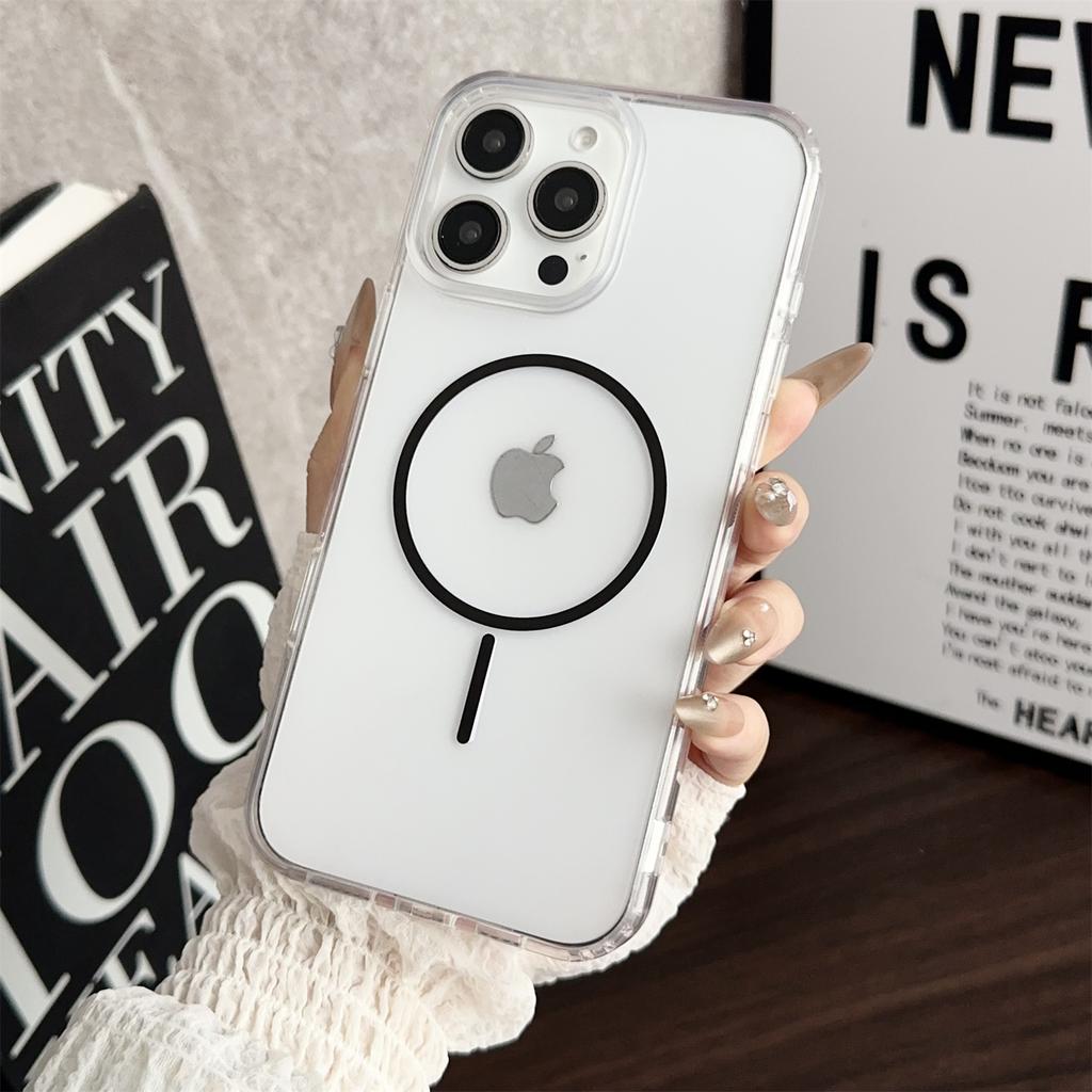 Für iPhone 16 Pro Max Magnetische Hülle Acryl TPU Transparentes Handy-Rückcover