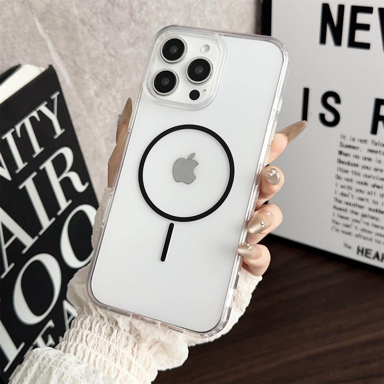 

For iPhone 16 Pro Magnetic Case Acrylic TPU Clear Phone Back Cover Grey