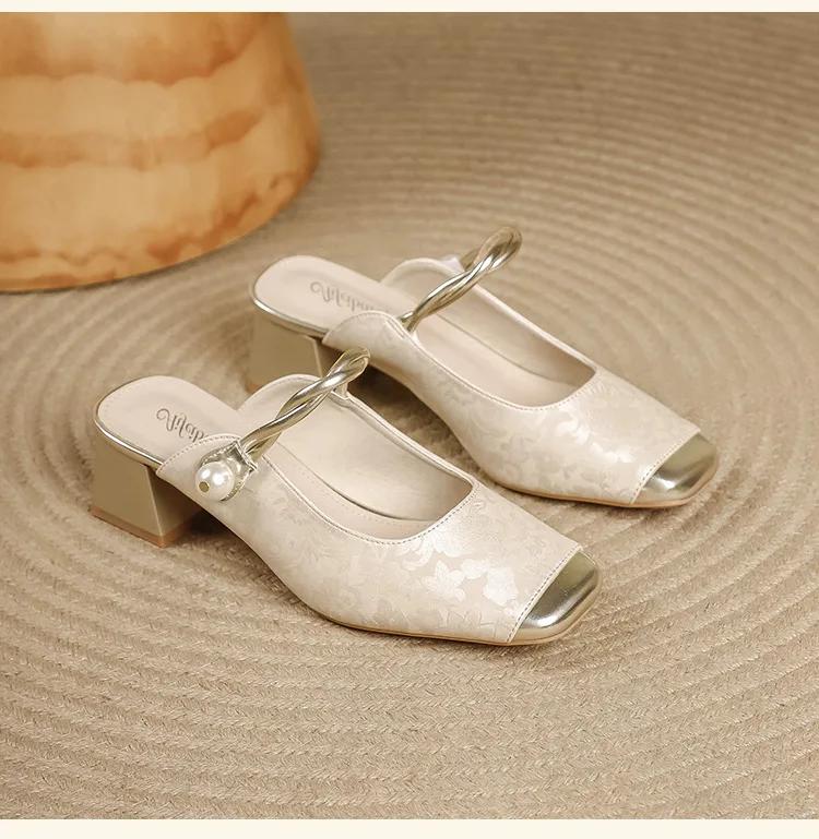 

Sandals Womens Summer New Chinese Style Mary Jane Shoes Women s New Printed Toe Caps Straight Strap Slippers Ladies High Heels 40