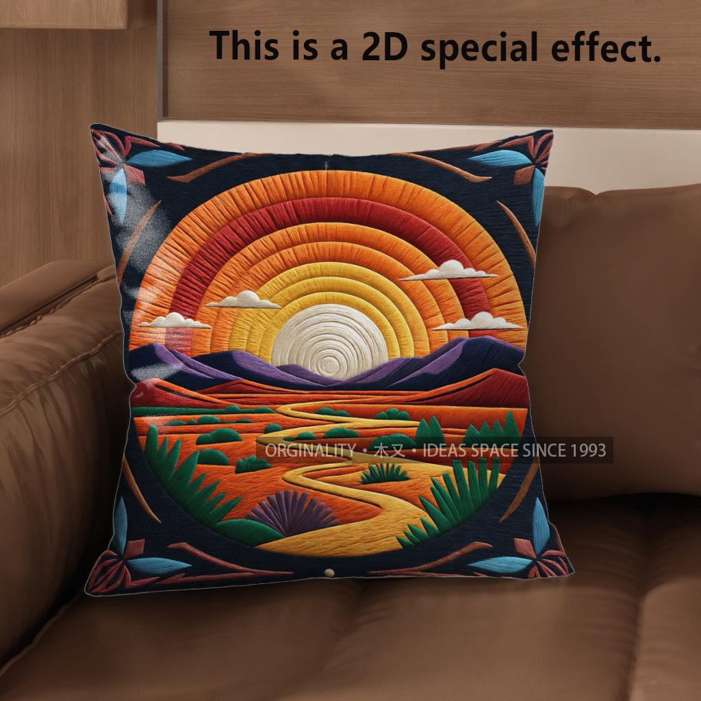 2D Boho Desert Sunset Throw Pillow Covers Pattern Cushion Cover Suitable For Sofa Bedroom Car Pillow Cover