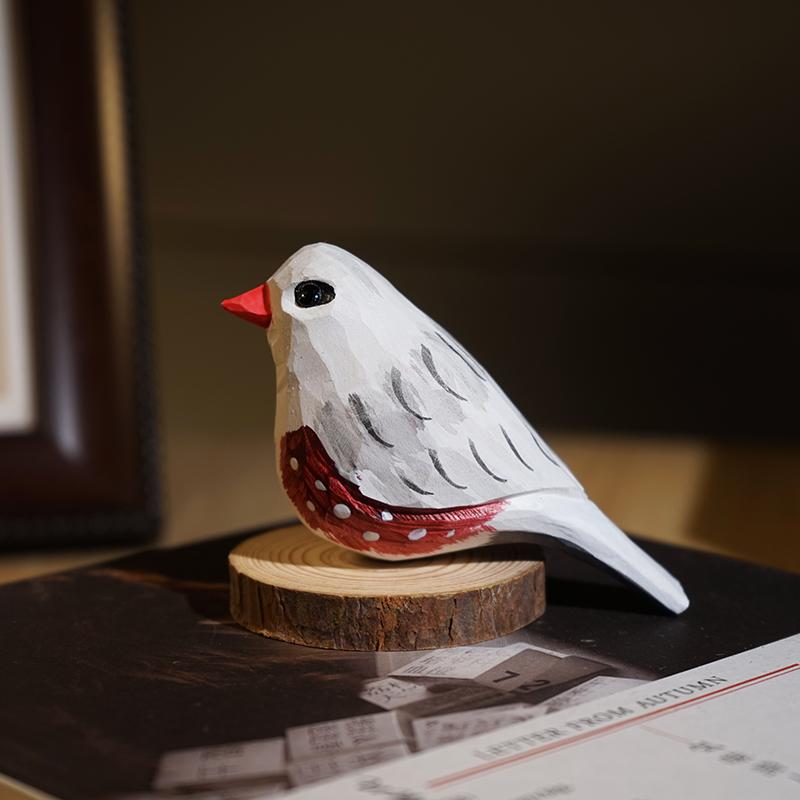 Hand Carved Wooden Bird Cute Sparrow Parrot Chickadee Animal Desktop Decor Original Wood Style