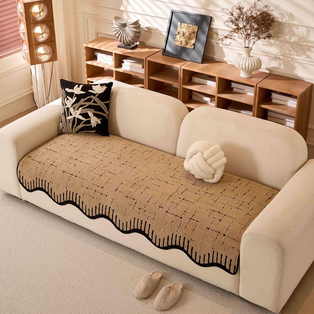 Autumn And Winter Wavy Shu Cotton Lint Sofa Cushion Seat Cushion Non-Slip Living Room Skin-Friendly Light Luxury Sofa Cover Cloth Towel Thick