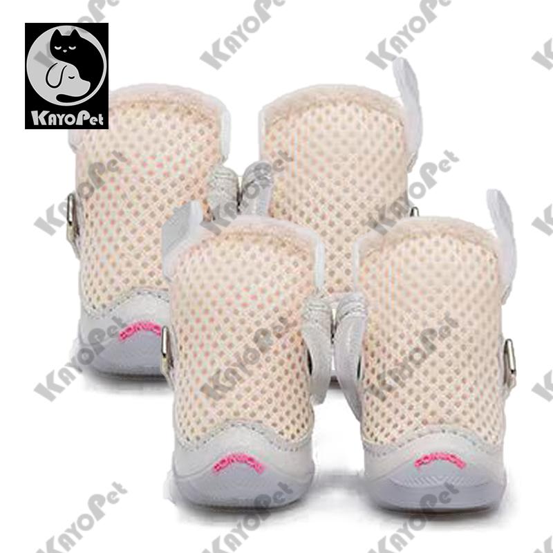 

4 шт./набор Летняя обувь для маленьких собак, носки для питомцев, дышащие, мягкие, с нескользящей подошвой, весенне-летние сандалии из сетки, чехол для обуви, Тедди-медведь Size 35