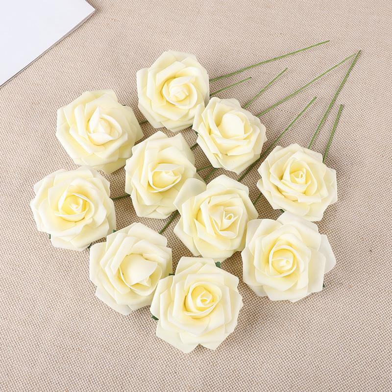 10-50Pcs Rose Artificial Flowers With Stem Foam Fake Roses Wedding Bouquet Centerpieces Decoration Birthday Party DIY Gift Craft