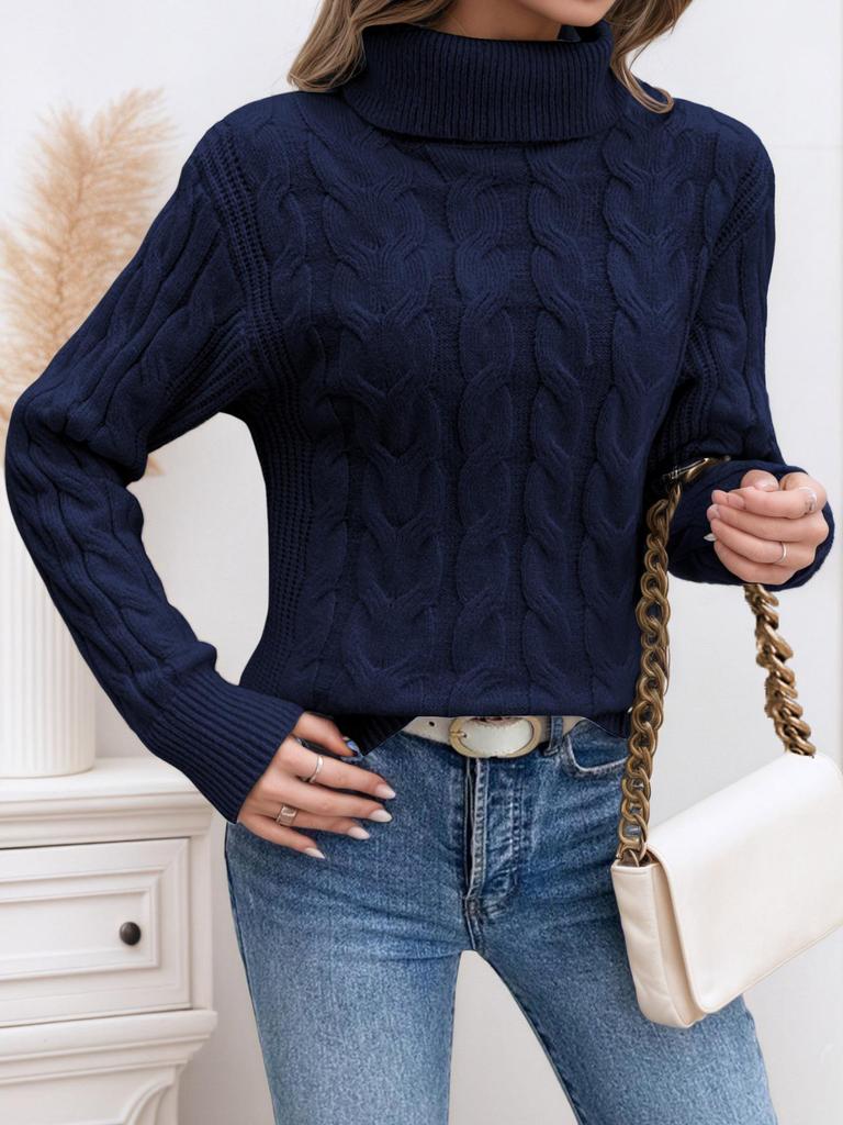 European & American Fashion Women's Cable Knit High Neck Sweater - Autumn/Winter Collection