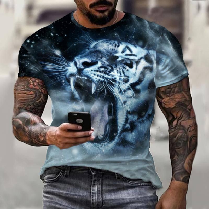 

Мужская футболка с принтом «Зверь, тигр, животный мир», топ с короткими рукавами, модная повседневная уличная повседневная одежда большого размера с круглым вырезом 6XL