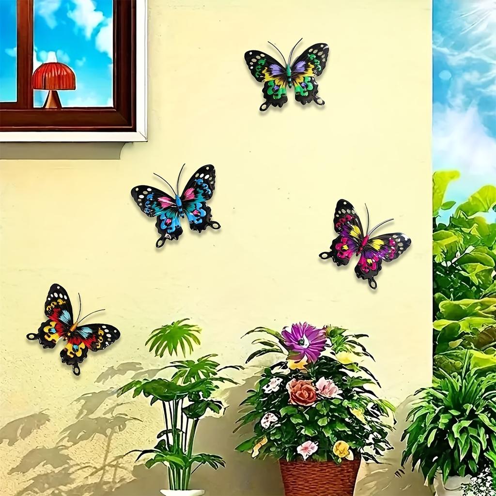 4-Pack Colorful Metal Butterfly Wall Art - Iron Pendulum Decor for Garden, Yar Balcony Outdoor Fence Art Decoration Ideal Gift