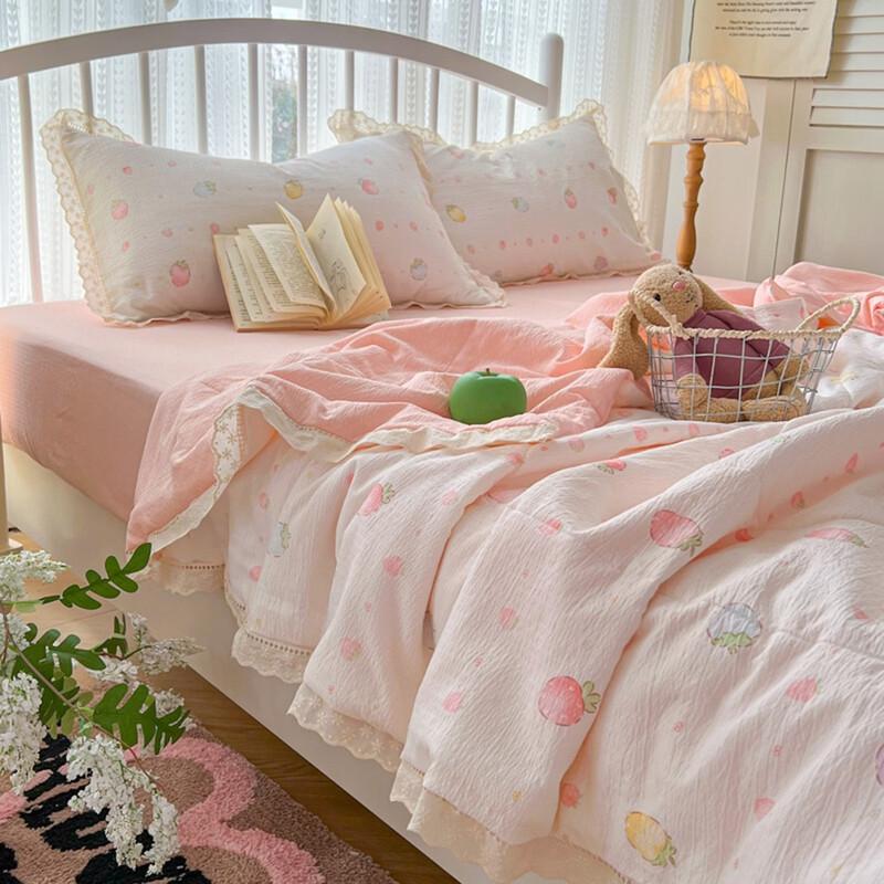 LISM Wrinkled Gauze Lace Summer Quilt