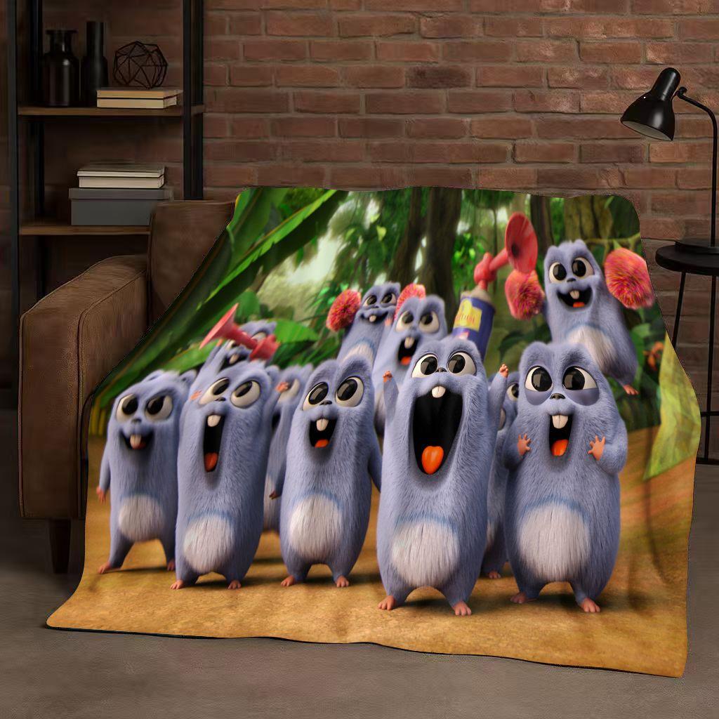 Kawaii Grizzy and The Lemmings Cartoon Flannel Blanket,Ultra Soft Warm Plush Throw for Home Bedroom Bed Sofa Cover Kids Gift
