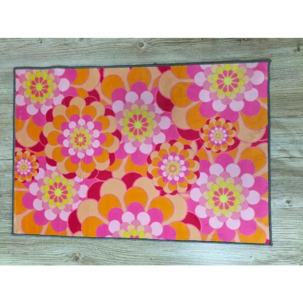 Rosa Orange , Blomma,Retroblomma ,Blommönster ,Populär Blomma,Rosa Orange Dekor,, Populär Retro,Färgglad Matta