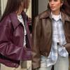Cropped Jackets Faux Leather Jackets Casual Zip Up Motos Bike Coat Outwear Motorcycle Short Coat Fall Clothes