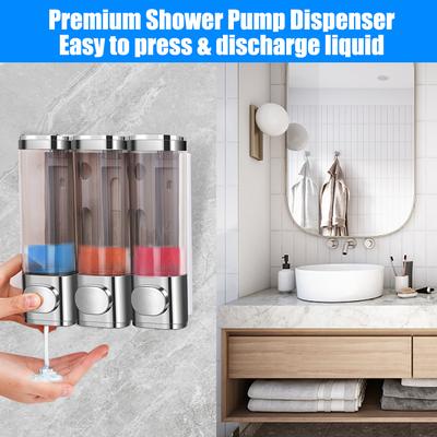 Shower Shampoo Dispenser 3 Chamber Wall Mounted 3x300ml Drill Free Shower Pump Soap Dispenser for