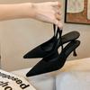 Sheepskin~ Shoes temperament pointed high heels women's shallow mouth empty elegant versatile kitten and single shoes women