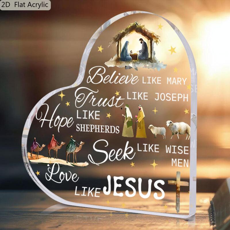 

2D Flat, Classic Nativity Scene Acrylic Desktop Decoration Plaque, Three Wise Men & Cross, Suitable for wall Decoration, porch, Room, Villa, accents 9.7*9.7CM