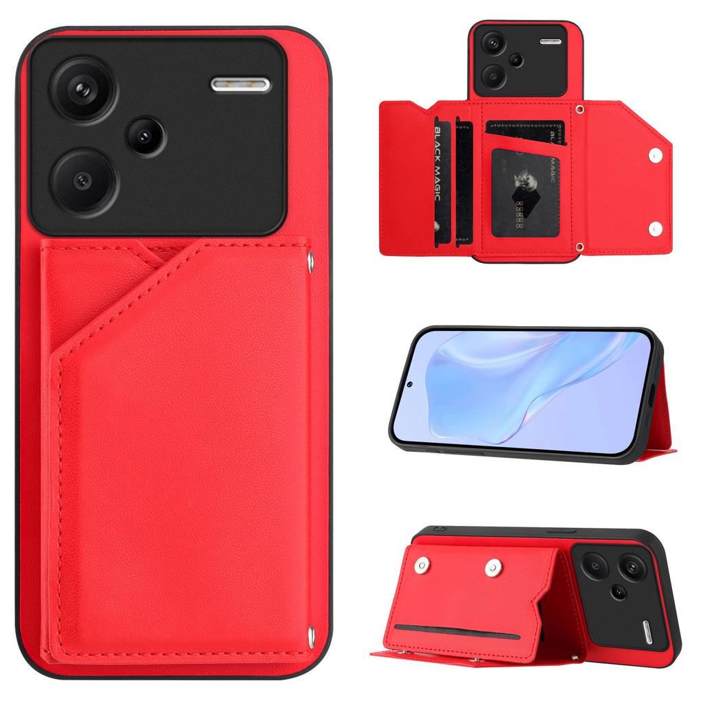 Pouzdro pro Xiaomi Redmi Note 13 Pro+ 5G s držákem na karty, stojánkem, povrchem příjemným na dotek, kryt na telefon s poutkem na zápěstí
