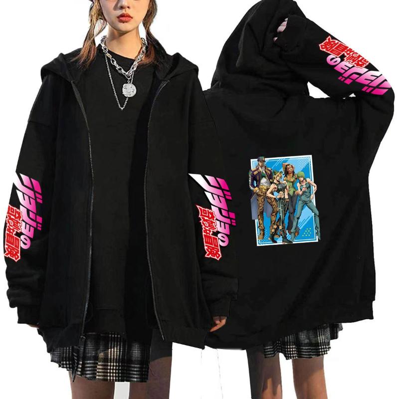 Anime JOJO's Bizarre Adventure Printed Fleece Zipper Hoodie Fall Winter Casual Teen Sports Sweatshirt