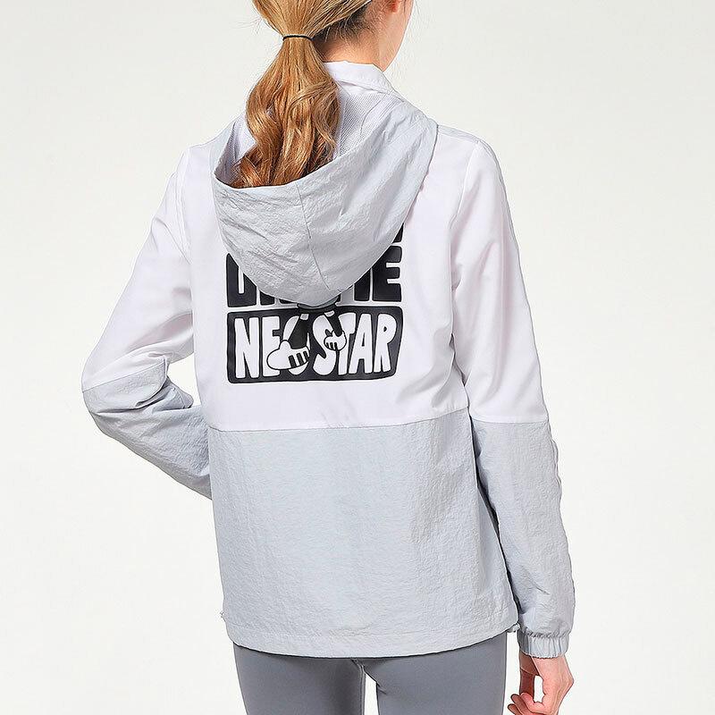 Adidas Neo Training Windbreaker Jacket With Hood And Print Women Jacket White Blue GP5423