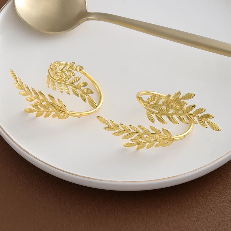 4pcs Restaurant Harvest Festival Golden Wheat Napkin Ring Thanksgiving Napkin Buckle Metal Napkin Ring