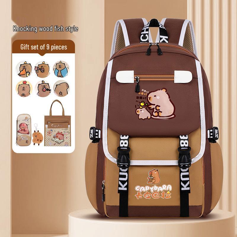 Ryggsäck med stor kapacitet och vattentät kapybara för barn - Lättviktig, ryggskyddande skolväska