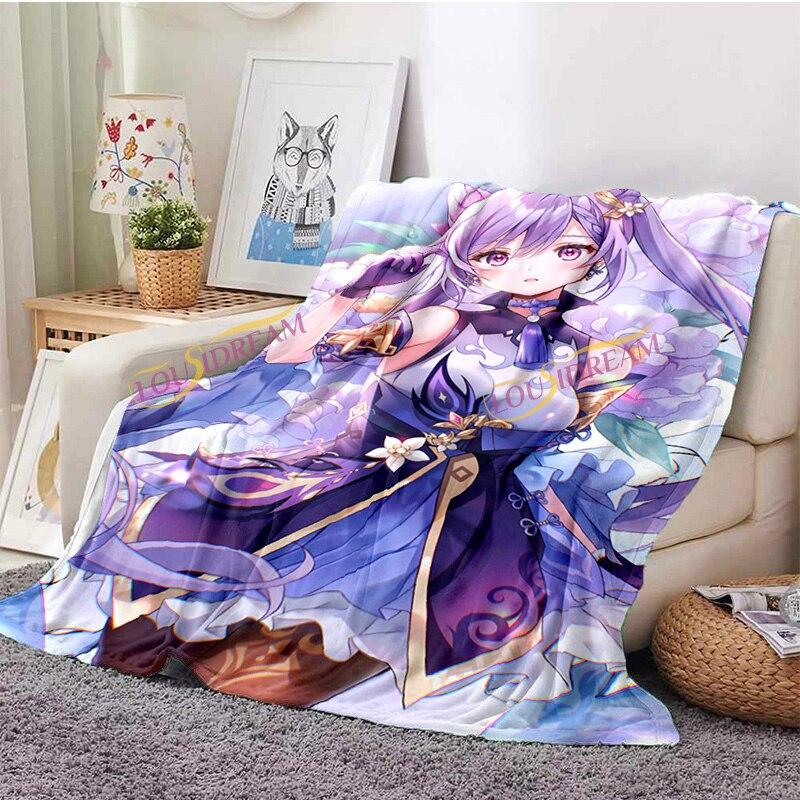 Fashion Genshin  Blanket Flannel Four Seasons Quilt Anime Breathable Super Warm Throw Blankets for Bedding Travel Bedding  Gifts