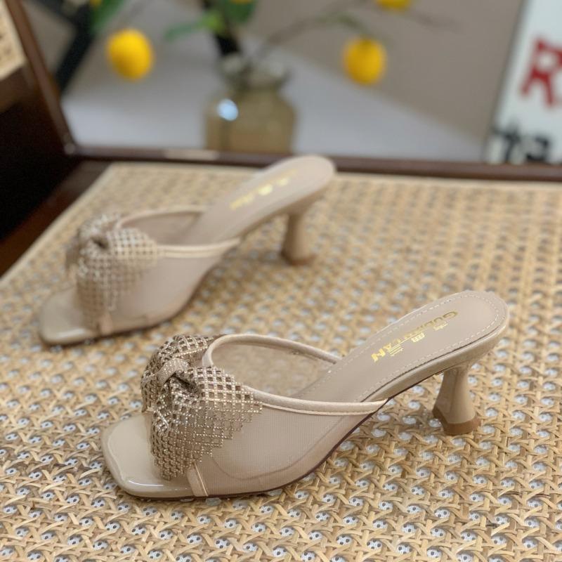 Designer Nou Nœud Strass Luxe Plateforme Extérieur Plage Sandales pour Femmes Mode Semelle Souple Cuir Décontracté Pantoufles pour Femmes