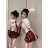 Summer New American Sweetheart Suit College Style Sweet Babes Jk Uniform Waist Shirt Top Red Plaid Skirt