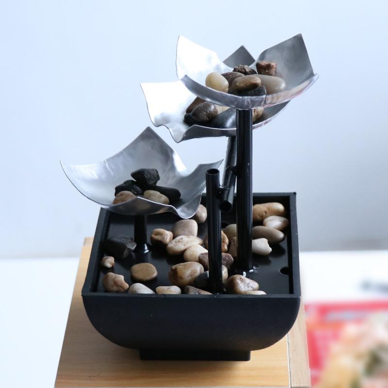 Tabletop Water Fountain, Automatic Pump, Deep Basin & Natural River Rocks. Indoor Zen Relaxation for Office, Living Room
