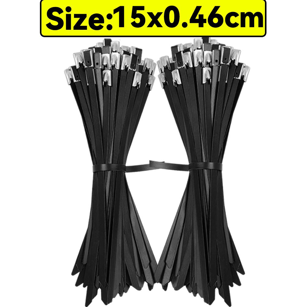 10/20/30/50pcs Stainless Steel Cable Ties Metal Self-locking Fastening Straps Black Heavy Duty Cable Wire Tie Exhaust Wrap Rings