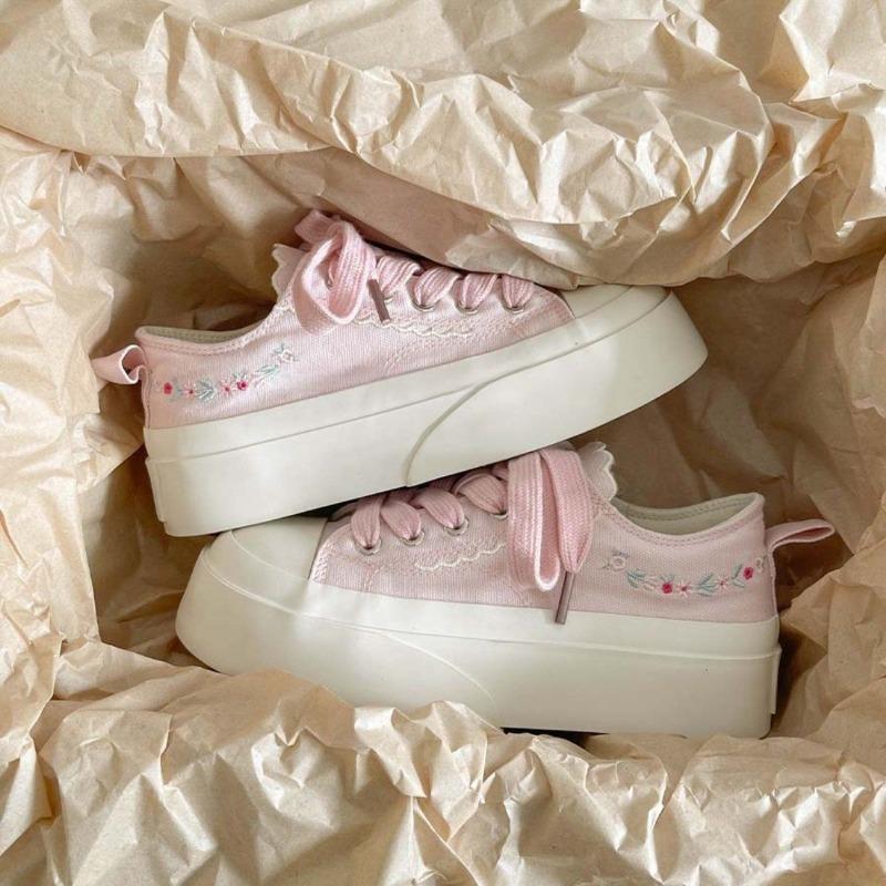 

Летние тонкие дышащие парусиновые туфли на толстой подошве женские новые вышитые универсальные белые туфли повседневная обувь 40 розовый