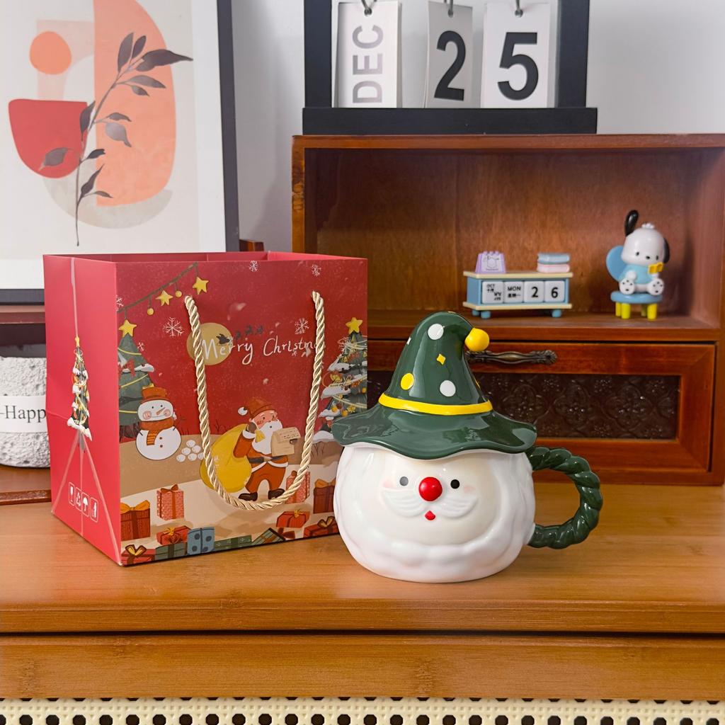 2024 Santa Claus Mug Creative Ceramic Mug with Lid High Value Cup Holiday Gift Coffee Mug for Couple