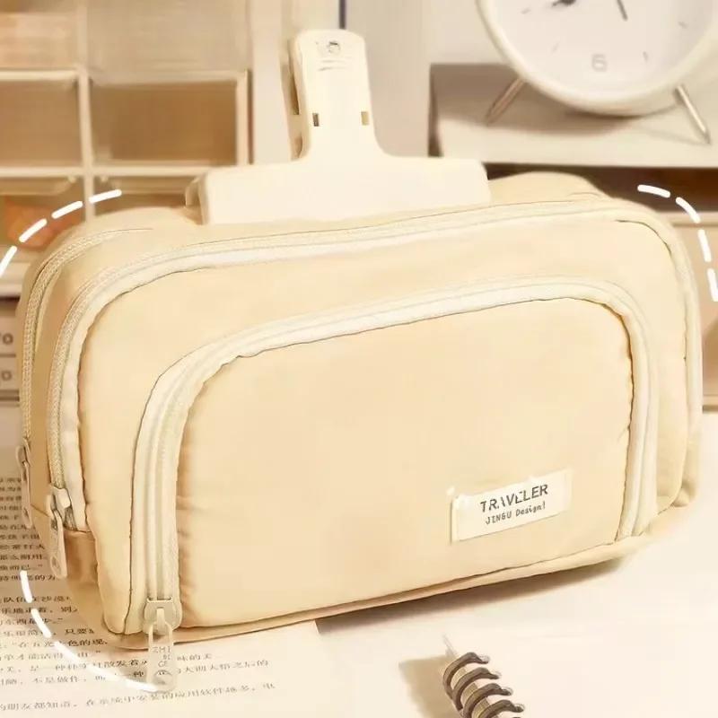 Japanese Minimalist Pencil Case Large Capacity Oxford Fabric Student Pouch for School Girl Teens Middle High School Supplies