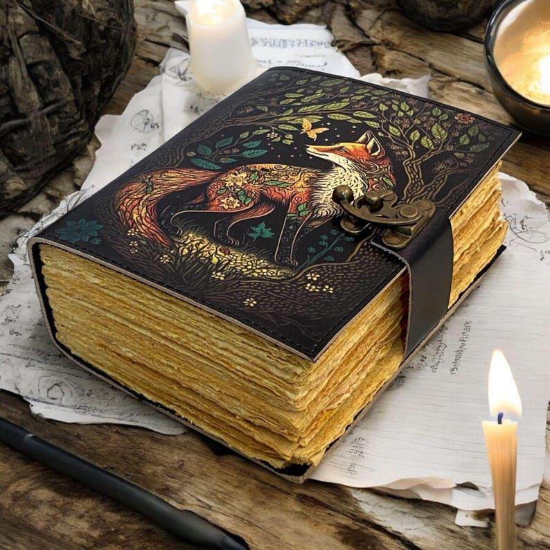 200 Page Large Grimoire Vintage Leather Journal, Tree of Life Fat Journal, Blank Spell Book of Shadows Celestial Gifts For Him Her